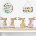 4 Pack Easter Bunny Table Decorations Wooden Spring Bunnies Ornament Wood Farmhouse Rabbit Decor for Tabletop Tiered Tray Shelf Mantel Party Home Outdoor Indoor Decor