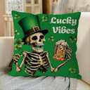 2 x GAGEC St Patricks Day Pillow Covers 18x18 Inch Skeleton Decor St Patricks Day Decorations Skeleton Pillow Covers Spooky Skull Throw Pillowcase Holiday Cushion Case for Home Sofa Couch Decor