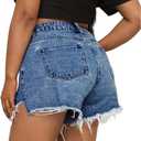 MapleHub Plus Size Denim Shorts Women High Waisted Ripped Folded Hem Jean Shorts (Blue)