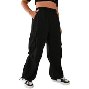 OYOANGLE Women's Plus Size Elastic High Waist Flap Pocket Cargo Pants Streetwear Loose Baggy Trousers with Pocket 4X Large Black