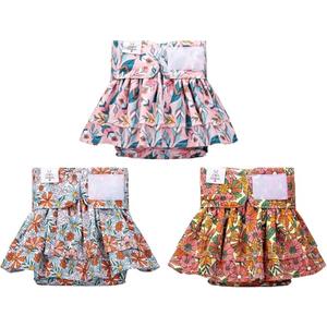 CuteBone Female Dog Diapers with Skirts 3 Pack Reusable Puppy Dresses Pants for Heat Cycle Period QBD12L, L