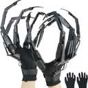 Halloween Articulated Fingers with Extension Nails & Gloves, Upgrade 3D Claw Hands Skeleton Articulated Finger Extensions for Cosplay, Flexible Halloween Gear Decoration Fits Most Finger Sizes-Black