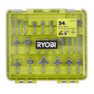 RYOBI 24-Piece Router Bit Set, Carbide Tipped, 1/4 Inch Shank, With Storage Case, For Wood Trimming, Edging and Joining