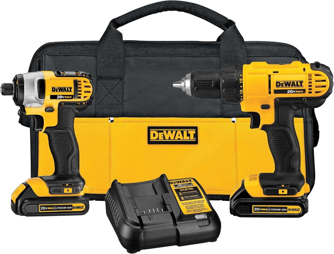 DEWALT 20V MAX Cordless Drill and Impact Driver, Power Tool Combo Kit , Includes 2 Batteries, Charger and Bag (DCK240C2)