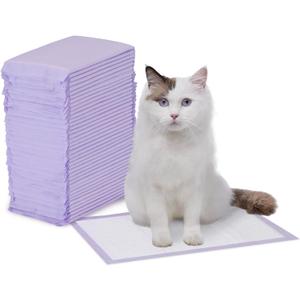 Amazon Basics Cat Litter Pee Pads, Odor Control with Fresh Scent, Super Absorbent, Disposable, Universal Fit Litter Box, Purple and White, 40 Count