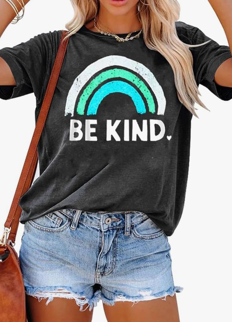 YEXIPO Womens Graphic Tees Short Sleeve Summer Tops Funny Letter Print Crew Neck Casual Loose Cute T Shirts M