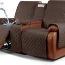 Ruaozz Waterproof Recliner Loveseat Cover with Console Non-Slip Couch Covers for Reclining Couches Pet Cover for Double Recliner Sofa Cover with Elastic Straps for Kid Dogs Pets (Dark Brown, 2 Seater)