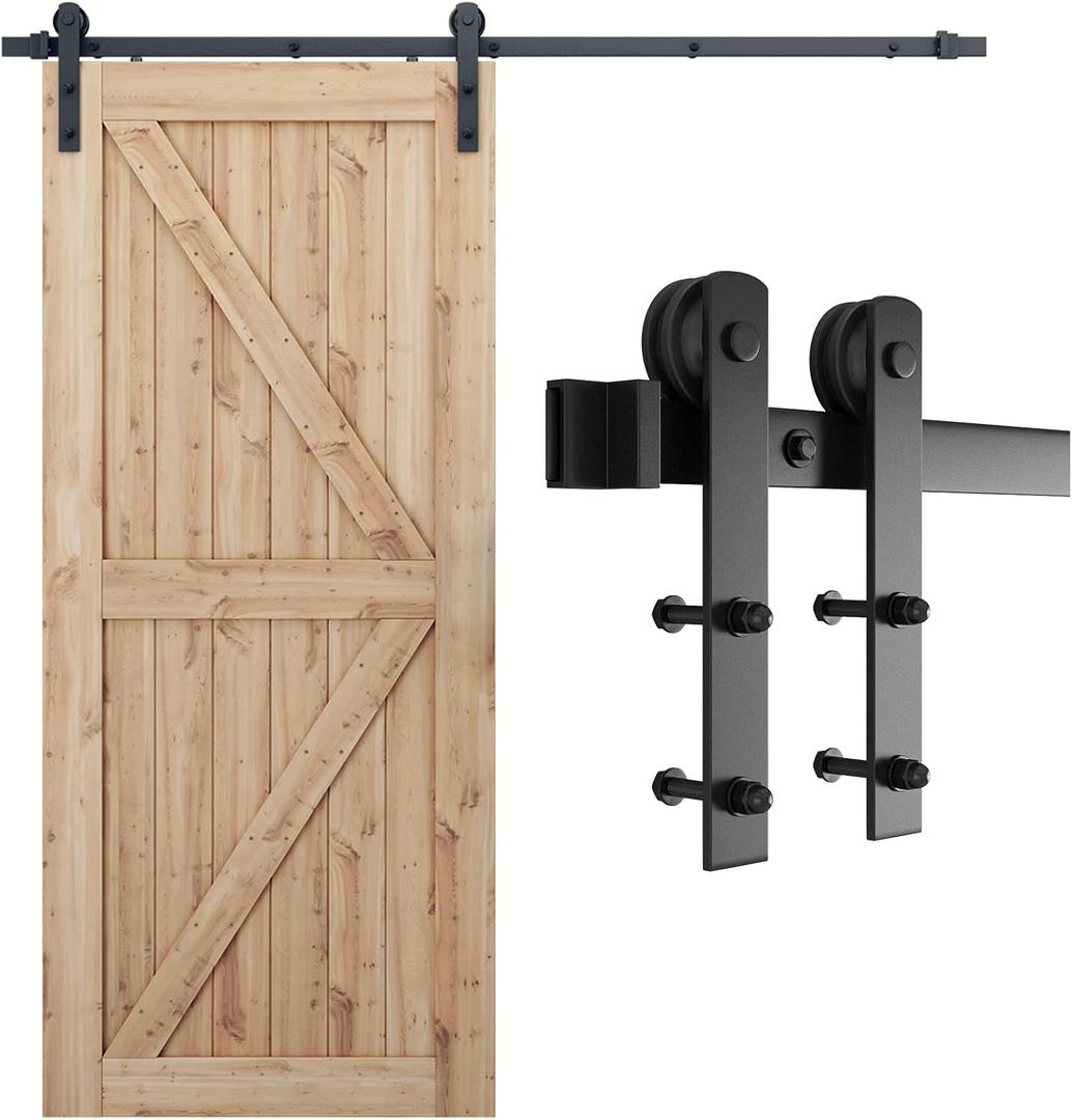 SMARTSTANDARD 7ft Barn Door Hardware Kit, Sliding Door Hardware, Black, Fit 42" Wide Door Panel