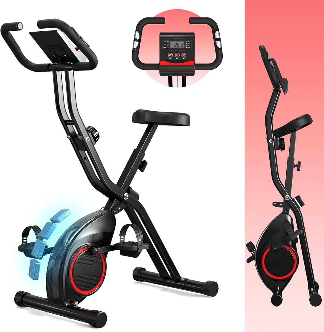 Lightweight 33LB Foldable Exercise Bike for Small Apartments, Stationary Bikes for Home Workout, Indoor Portable Cycling Bike with 16-Level Magnetic Resistance, 260LBS Capacity, 5.5 LBS Flywheel