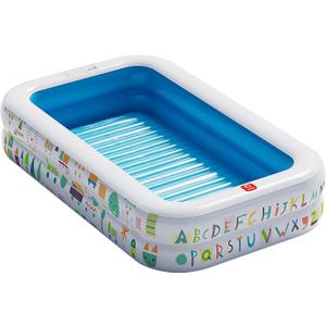 QPAU Kiddie Pool 65" x 39" Inflatable Pool for Kids & Toddlers, Ball Pit & Baby Pool with Soft Floor, Educational Alphabet & Number, Durable Outdoor Play Toys for Backyard & Indoor Fun (Blue)