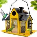 Solar Bird Feeders House for Outside Hanging, Metal Wild Bird Feeder for Outdoors Large Capacity Cardinal Birdfeeder Birdhouses Metal Bird Feeding Station Yellow