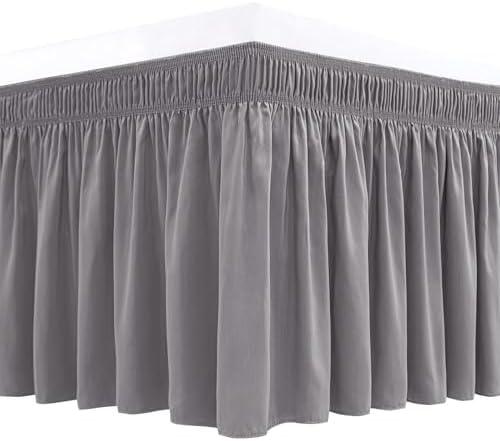 Biscaynebay Wrap Around Bed Skirts for King & Cal King Beds 16" Drop, Silver Grey Adjustable Elastic Dust Ruffles Easy Fit Wrinkle & Fade Resistant Silky Luxurious Fabric Solid Machine Washable