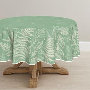 Horaldaily Spring Tablecloth 9090 Inch Round, White Ferns Sage Washable Seasonal Table Cover for Party Picnic Dinner Decor (Beige)
