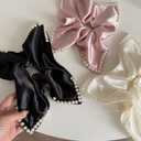 4 Pcs Satin Silk Scrunchies Soft Hair Ties Fashion Hair Bands - No Crease All Hair Types and Textures for Day or Night (Solid color with Pearl)