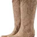IUV Cowboy Boots For Women Western Cowgirl Boots with Chunky Heel Mid Calf Snip Toe Ideal for low insteps (10, Camel)