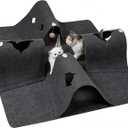 Cat Tunnel Play Mat for Indoor Cats, Felt Interactive Pet Toy with Hidden Ball, Enrichment Activity Rug, Collapsible Cave for Kittens & Small Pets (Dark Gray)