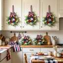 2 x 6 Pcs Mini 4th of July Hanging Wreaths for Cabinets with Navy Blue Rose and White Daisy Flowers Artificial Small Independence Day Candle Holder Wreath with Red Stripes for Front Door Window Porch Wall