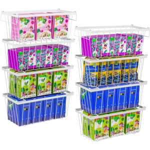 4 Pack Expandable Freezer Organizer Bins Large Freezer organizer Bins Stackable 11.4" Expand to 17.9", Fit 10 to 20 Cu.FT Black
