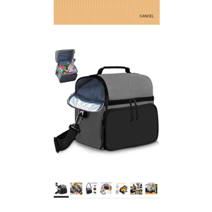 Insulated Lunch Box Dual Compartment Lunch Bag Leakproof Cooler for Men Women with Adjustable Strap,for Work, Picnic, Beach, Camping, Travel（Black Grey-12L）