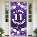 Happy 11th Birthday Decorations for Girls, Purple Fabric Banner Backdrop for 11 Year Old Birthday Party, Yard Sign Style Door Decor, Photo Backdrop for Indoor or Outdoor Use PHXEY