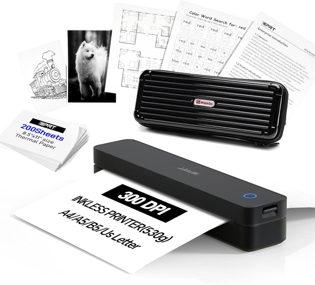 iDPRT Portable Thermal Printer Wireless for Travel, Printers for Home Use, Come with Carry Case& 200 Sheets Thermal Paper, Support 8.5x11 US Letter&A4 Thermal Paper, Compatible with Phone Laptop