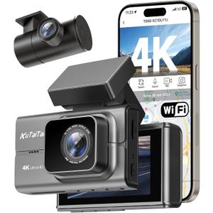4K Dash Camera Front and Rear, HDR&WDR Night Vision, Dash cam with Built-in WiF, GPS, Car Dashcam with 3" Touch Screen, 170 Wide Angle, Loop Recording, 24H Parking Mode, Supports 512GB Max
