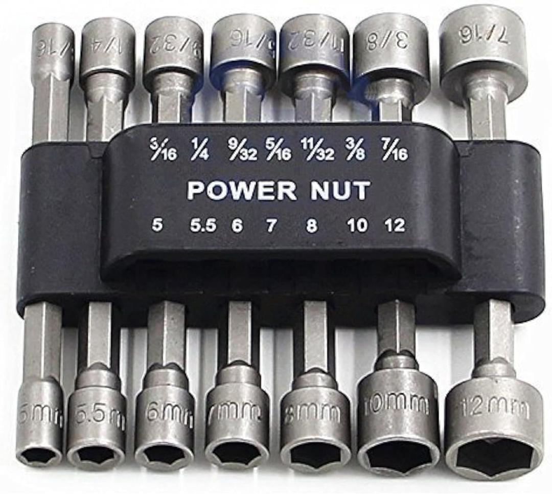 Power Nuts Driver Drill Bit Tools Set Metric Socket Wrench Screw 1/4'' Driver Hex Keys 14PCS (One Size)