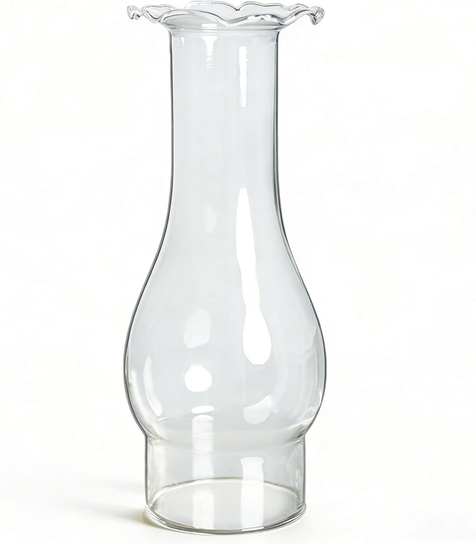 Oil Lamp Chimney Replacement 3 inch Base 9 inch Height Clear Glass Crimped Top Chimney for Old Kerosene Lamps and Size #2 Burners