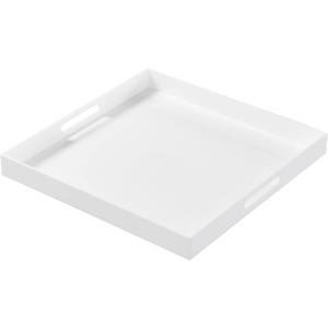 Large White Acrylic Serving Tray with Handles-19x19x2H Inch Big Size Spill Proof Tray for Ottoman,Coffee Table, Breakfast, Tea, Food, Butler -Safe Edge Organizer-Decorative
