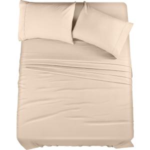 Utopia Bedding King Sheet Set  4 Piece Bed Sheets for King Size Bed, Soft and Breathable Microfiber, Includes 1 Fitted Sheet, 1 Flat Sheet and 2 Pillowcases (Beige)