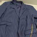 Women's Striped Blazers Lapel Collar Chain Decor Long Sleeve Work Office Jackets (Large, Navy Blue)