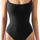 SUUKSESS Women Sexy Square Neck Thong Bodysuit Backless Cami Bodysuit Top, Black Large