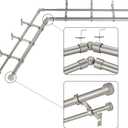 Brushed Nickel Double Corner Window Curtain Rods with Aluminum End Cap Finials and Brackets,1 Inch Diameter Dual Bay Window Curtain Rods, Adjustable 2 Sided 32-86 Inch Double Drapery Rod