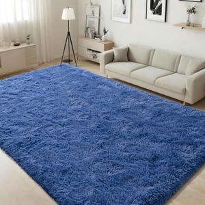 ISEAU Fluffy Rug Carpets Soft Shaggy Area Rugs Indoor Floor Mats for Kids Room Fuzzy Carpet Comfy Cute Nursery Mat Bedside Rug for Boys Girls Bedroom Living Room Home Decor Mat, 3ft x 5ft, Light Navy