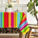 Horaldaily Cinco Stripe Tablecloth 60120 Inch Rectangular, Red Dia De Los Muertos Stripe Seasonal Table Cover for Party Picnic Dinner Decor
