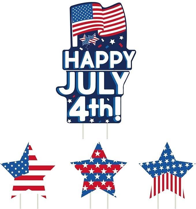 Independence Day Yard Signs, 4th of July, Memorial Day Outdoor Decorations of HAPPY JULY 4th and Stars, Patriotic Party Lawn Patio Sign with Stakes, Independence Day Party Decorations
