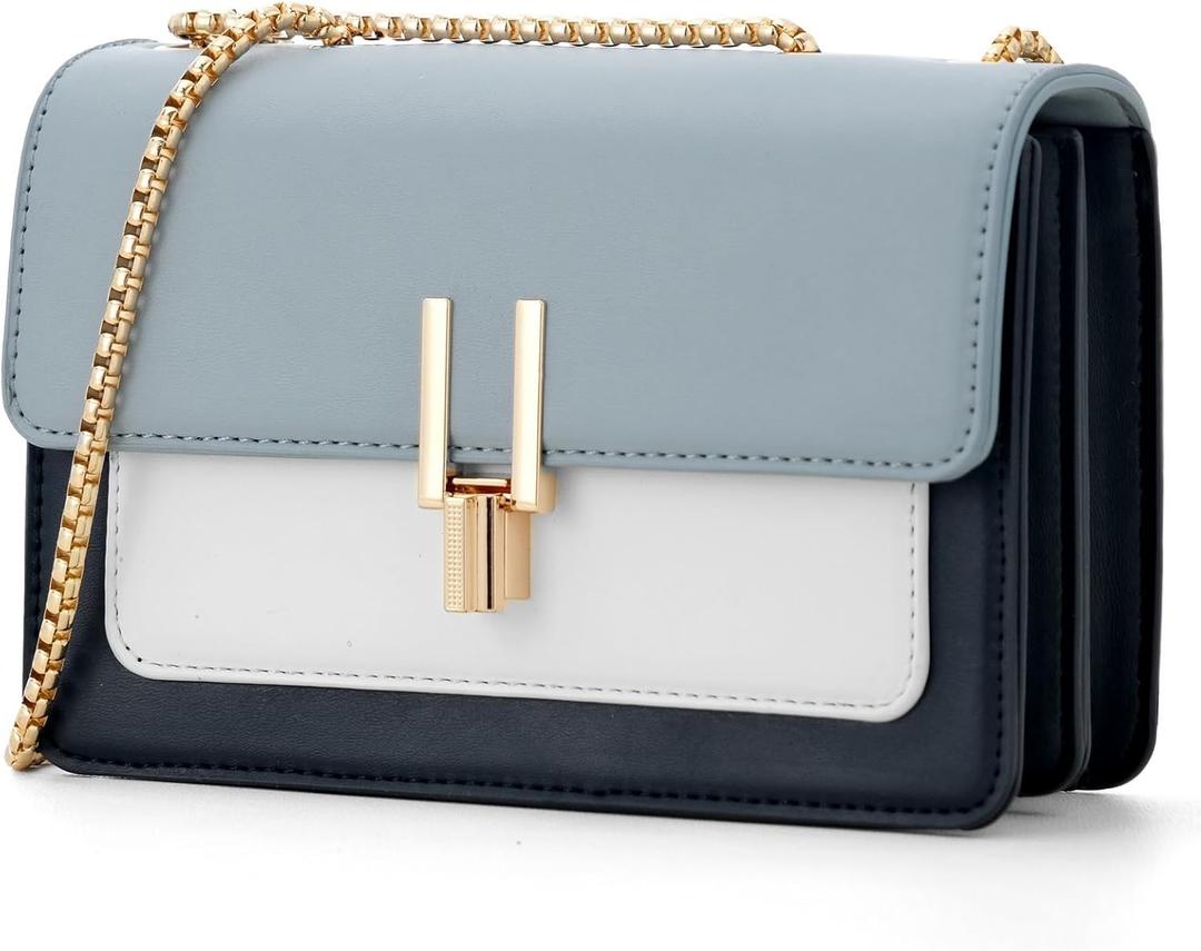 Color-Block Crossbody Bags for Women Leather Cross Body Purses Cute Designer Handbags Shoulder Bag Medium Size (#2 Blue)
