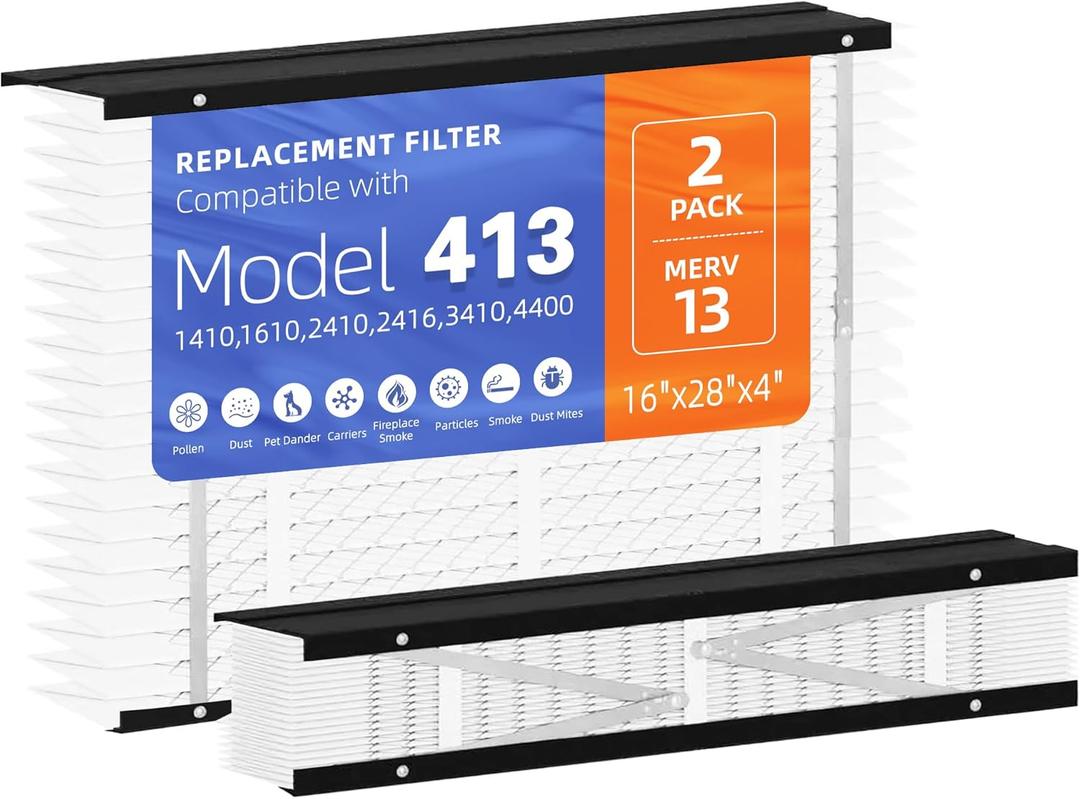 2 Pack 413 Replacement Filter, Compatible with AprilAire 413 Whole House Air Purifiers Models,1410,1610,2410,2416,3410,4400,MERV13 HVAC Furnace Filter Replacement,Actual Size:16"x28"x4" Air Filter