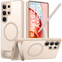 TORRAS Strong Magnetic & Seamless Stand for Samsung Galaxy S25 Ultra Case, Fit for MagSafe, Mil-Grade Drop Protection, Kickstand for Samsung Galaxy S25 Ultra Case, Translucent Back/Gold Edge