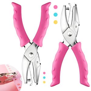 Single Hole Punch, 2 Pcs 1/4" and 1/8" Hole Puncher with Pink Soft Grip for Home, Office and Classroom, Handheld Circle Small Hole Paper Punch for Crafts, Scrapbooks, Tags, Tickets