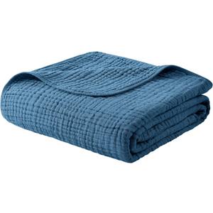 Yoofoss Muslin Blanket 100% Organic Cotton Throw Large 50" x 60" for Bed Couch Summer Gauze Blanket for Adults Lightweight and Breathable Dark Blue