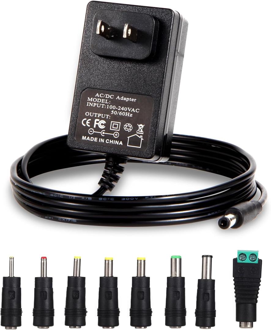 9V Power Supply 1A AC Adapter DC 9Volt Power Adapter Charger 9V Power Cord with 8 Interchangeable DC Plug for 100mA 300mA 400mA 500mA 600mA 700mA 800mA 900mA 1000mA Equipment