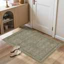 Rugxara Entryway Rug Door Mat, Washable Small 2x3 Rug, Boho Front Door Mat, Non-Slip Area Rugs, Low Pile Throw Accent Entry Carpet for Indoor Entrance, Bathroom and Kitchen(Olive/Brown 2x3ft)