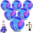 6 Pack Volleyballs Official Size 5, Waterproof Soft Bulk Recreational Volley Balls with Pump and Net Bag for Indoor Outdoor Beach Pool Water Sand Game Training Match for Beginner Teenager (Purple Blue)