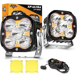 Auxbeam XP-Ultra Series 4.5'' LED Pods, 128W 15200LM Hyper Spotlight Offroad Lights with DRL, Off Road Light Bars Fog Light with Amber Covers, Cube Ditch Lights for Jeep UTV ATV Off Road, Pair