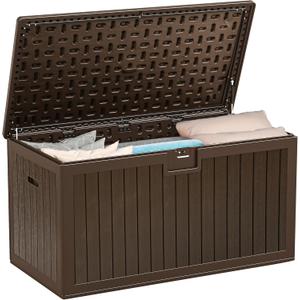 YITAHOME 150 Gallon Large Deck Box with Side Handles, Outdoor Double-Wall Storage for Patio Furniture Cushions, Garden Pool Accessories, Water Resistant & Lockable (Dark Brown)