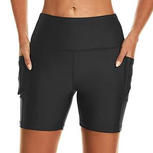 HODOSPORTS Women's 5'' Swim Shorts UPF 50+ High Waisted Board Shorts with Pockets Liner Quick Dry Swimsuit Bottoms Black M