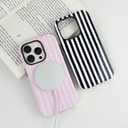 TKJSQ Magnetic for iPhone 14 Phone Case, Cute Striped Pattern Aesthetic Gloss Design, Stylish Shockproof Soft TPU and Hard PC 2-in-1 Protective Cover for iPhone 14, Pink