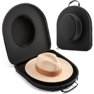 Hat Box Holder Case for Travel, Hard Travel Hat Case for Mens Fedora Hats, Crush-Proof Box for Fedora Hat Storage, Hat Carrier with Adjustable Strap, Lightweight and Classy for Travel
