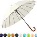 SoulRain 16 Ribs 48" Stick Umbrella Auto Open Solid Color Fashionable and SimpleArc Classic Wood HandleWindproof Unbreakable Stick Rain Umbrella